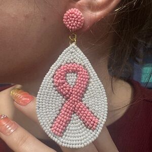 Pink Ribbon Teardrop Earrings